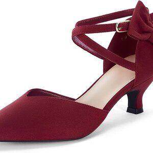 Women's Low Kitten Heel Shoes Faux Suede 2in Support Elegant Party Dress